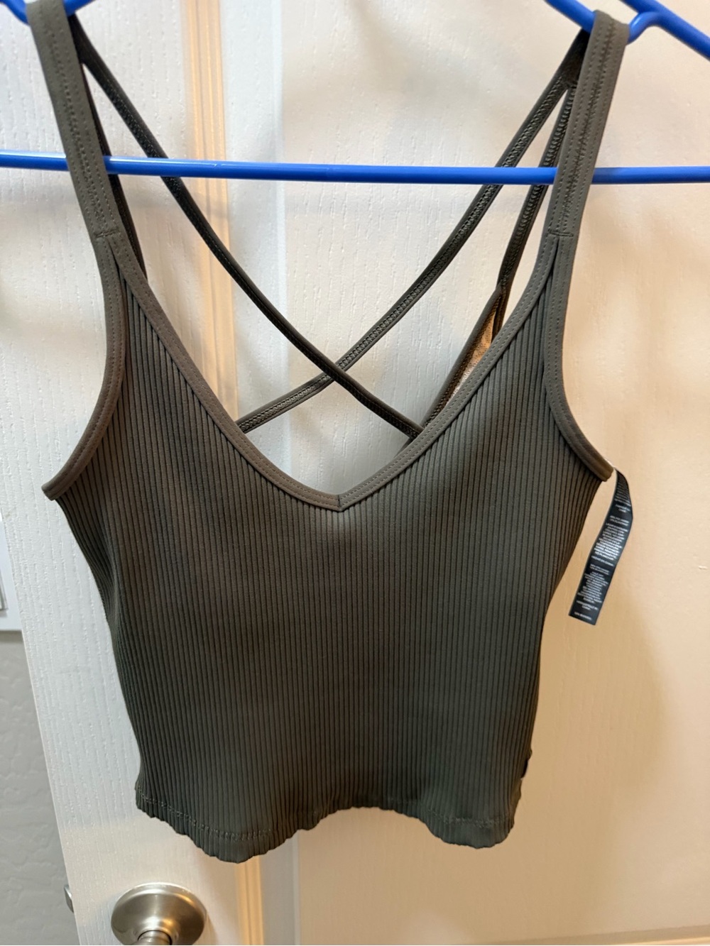 Vuori Ribbed V-Neck Crisscross Tank — Olive